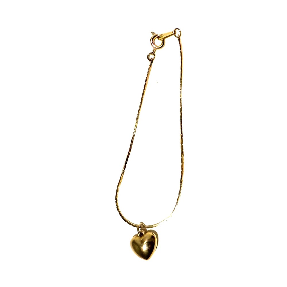 Bracelet Gold Tone Cobra Chain with Puffy Heart Korea Valentines Day
